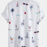 Palm Tree Nautical Print Shirt & Drawstring Swim Shorts Set