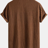 Texture Jacquard Cuban Shirt & Linen Cotton Blend Drawstring Shorts Set