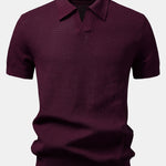 Textured Johnny Collar Crocheted Knit Polo & Linen Pants Set