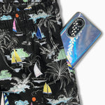 Linen Rayon Blend Shirt & Palm Tree Sailboat Print Swim Shorts Set