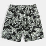 Tropical Plants Print Shirt & Drawstring Swim Shorts Set