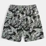 Tropical Plants Print Shirt & Drawstring Swim Shorts Set