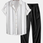 Geometric Striped Jacquard Shirt & Crinkle Textured Pants Set