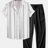 Geometric Striped Jacquard Shirt & Crinkle Textured Pants Set