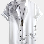 Traditional Oriental Ink Painting Print Shirt & Drawstring Swim Shorts Set