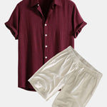 Linen Rayon Blend Shirt & Linen Drawstring Shorts Set