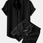 Short Sleeve Linen Shirt & Linen Blend Drawstring 7" Shorts Set