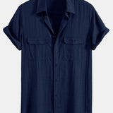 Linen Rayon Blend Pocket Utility Shirt & Straight Leg Linen Pants Set