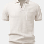 Waffle Johnny Collar Polo with Pocket & Drawstring Knitted Waffle Shorts Set