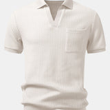 Waffle Johnny Collar Polo with Pocket & Drawstring Knitted Waffle Shorts Set