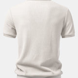 Waffle Johnny Collar Polo with Pocket & Drawstring Knitted Waffle Pants Set