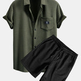 Short Sleeve Waffle Shirt & Waffle Drawstring Shorts Set