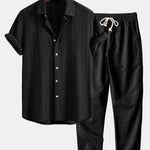 Geometry Rhombus Jacquard Shirt & Straight Leg Linen Pants Set