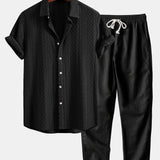 Geometry Rhombus Jacquard Shirt & Straight Leg Linen Pants Set