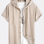Short Sleeve Linen Hooded Shirt