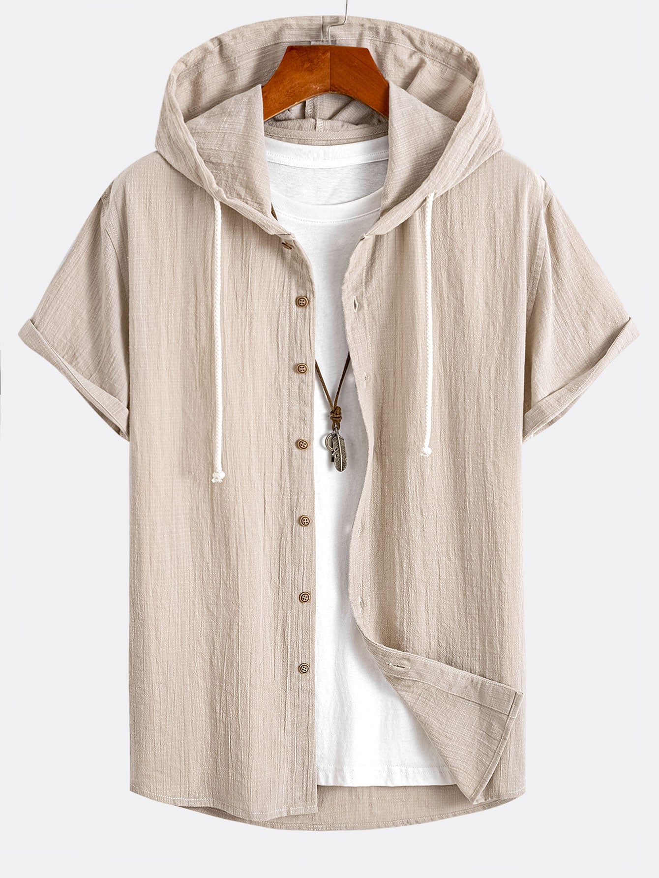 Short Sleeve Linen Hooded Shirt