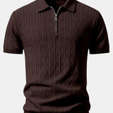 Twisted Jacquard Zipper Knit Polo & Slim Fit Tapered Trousers Set