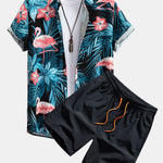 Flamingo Tropical Print Shirt & Swin Shorts Set
