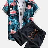 Flamingo Tropical Print Shirt & Swin Shorts Set