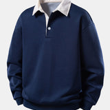Contrast Corduroy Polo Collar Sweatshirt & Corduroy Pants Set