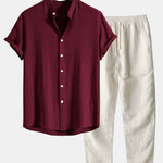 Linen and Rayon Blend Stand Collar Shirt & Linen Pants Set