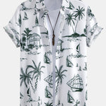 Island Sailing Print Shirt & Solid Drawstring Swim Shorts Set