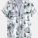 Island Sailing Print Button Up Shirt