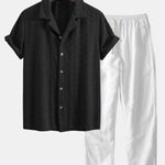 Floral Checkerboard Jacquard Cuban Shirt & Linen Pants Set