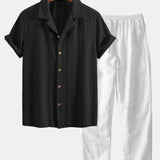 Floral Checkerboard Jacquard Cuban Shirt & Linen Pants Set