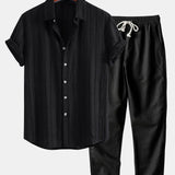 Textured Striped Shirt & Straight Leg Linen Pants Set