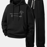 Line Dachshund Print Relax Fit Hoodie & Pleated Pintuck Sweatpants Set