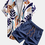 Colorful Leaf Print Shirt & Swim Shorts Set