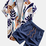 Colorful Leaf Print Shirt & Swim Shorts Set
