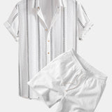 Geometric Striped Jacquard Shirt & Crinkle Textured Drawstring 5" Shorts Set