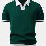 Texture Contrast Knitted V Neck Polo Shirt & Cotton Chino Shorts Set