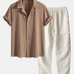 Short Sleeve Waffle Cuban Shirt & Straight Leg Linen Pants Set