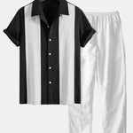Linen Patchwork Bowling Shirt & Straight Leg Linen Pants Set