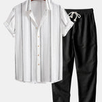 Geometric Striped Jacquard Shirt & Straight Leg Linen Pants Set