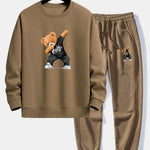 Cool Bear Print Relax Fit Crew Neck Sweatshirt & Jogging Pants Set