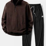 Quarter Zip Corduroy Raglan Sleeve Sweatshirt & Corduroy Pants Set