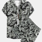 Tropical Plants Print Shirt & Drawstring Swim Shorts Set
