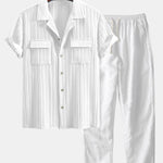 Textured Cuban Collar Pocket Shirt & Straight Leg Linen Pants Set
