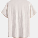 Contrast Stitching Linen Rayon Blend Cuban Shirt