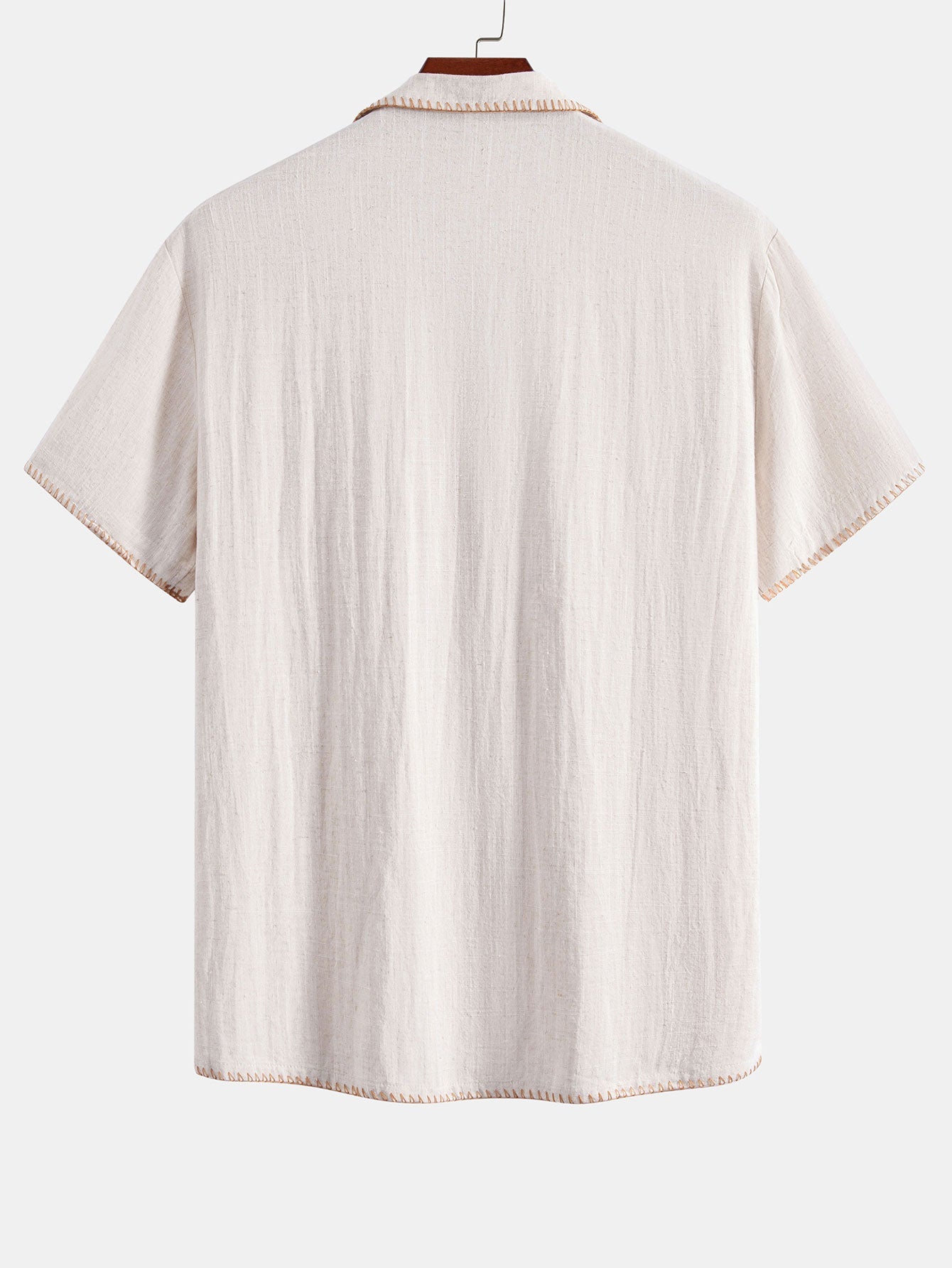 Contrast Stitching Linen Rayon Blend Cuban Shirt