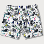Linen Rayon Blend Shirt & Palm Tree Sailboat Print Swim Shorts Set