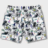Linen Rayon Blend Shirt & Palm Tree Sailboat Print Swim Shorts Set