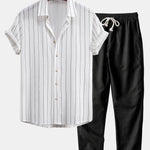 Stripe Textured Shirt & Straight Leg Linen Pants Set