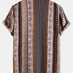 Elephant Geometric Print Shirt & Linen Cotton Blend Drawstring Shorts Set