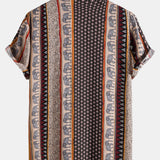 Elephant Geometric Print Shirt & Linen Cotton Blend Drawstring Shorts Set