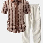 Plaid Jacquard Shirt & Straight Leg Linen Pants Set